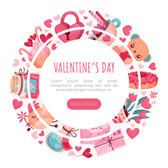 Obraz premium Valentines Day Symbol and Attribute with Heart Banner Design Vector Template