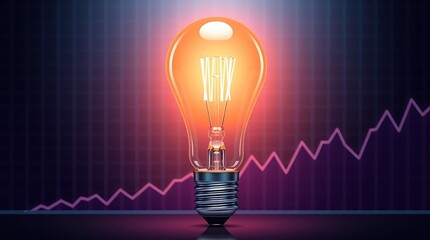 Illuminated Lightbulb with a Glowing Data Graph Background Representing Innovation and Technology