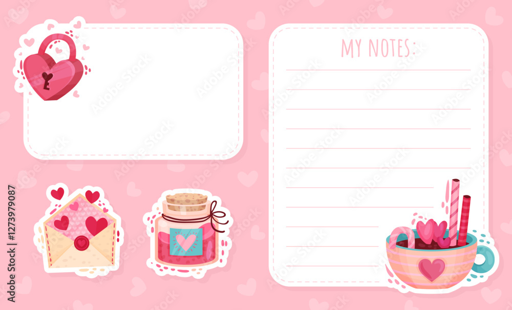 Poster valentines day empty note card with symbol and attribute with heart vector template