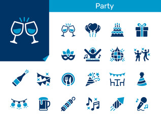 Party flat icon collection for celebration, festival, birthday and event concept