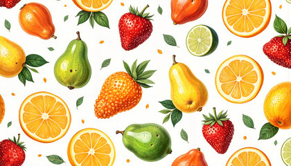 Vibrant fruit pattern in seamless design, summer freshness