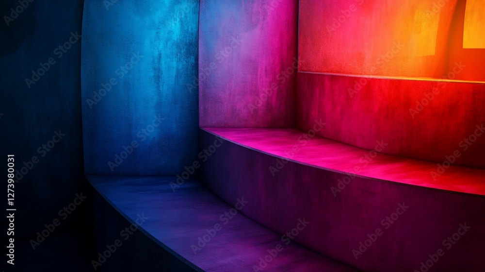 Poster abstract concrete structure illuminated by neon-colored gradients