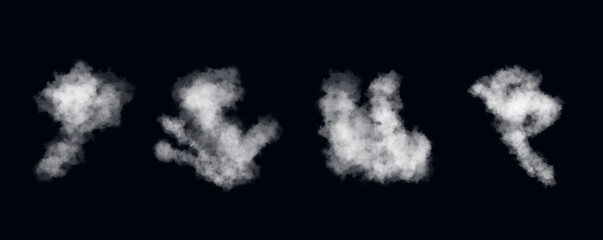 Smoke effect set isolated on black background.