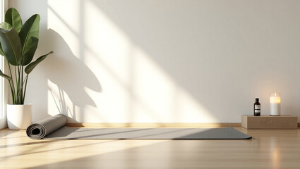 Obraz premium yoga mat and candle in a room with white walls