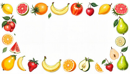 Colorful hand-drawn fruit doodles on plain background, vibrant design