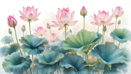 Lotus flower blooming nature illustrative artwork serene environment aerial view botanical concept