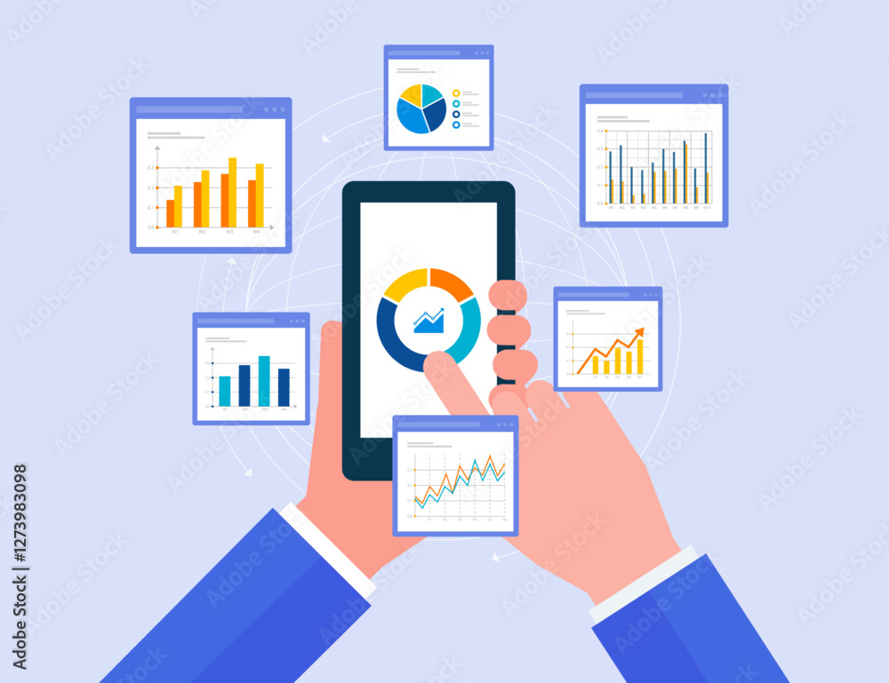 Poster business data analytics design concept. and flat vector illustration business finance investment mon