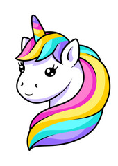 Illustration of unicorn. Happy birthday party item.