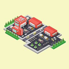 Isometric car repair service building