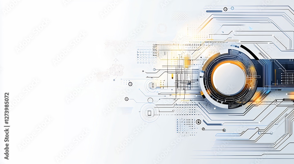 Poster abstract technology background with circuit board design and electronic microchip