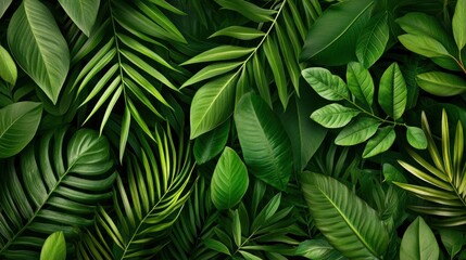 Lush Green Tropical Foliage Background Texture