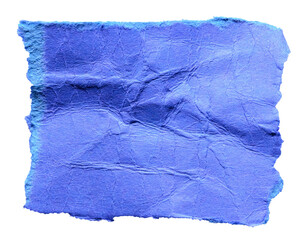 Blue crumpled wrinkled torn piece of blank paper note cardboard with texture and copy space, close...