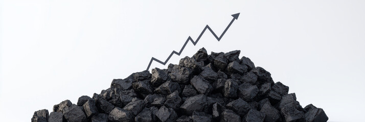 Coal pile with upward trend graph symbolizing economic growth