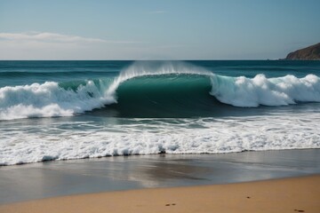 Fototapeta premium surfers are riding the waves on the beach near the shore