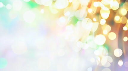Fototapeta premium Soft pastel bokeh background with warm golden and cool green light orbs, perfect for dreamy designs, festive celebrations, holiday themes, and elegant invitations