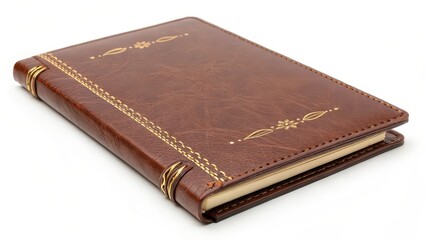 Obraz premium Brown Leather Notebook on White Background