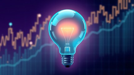 Illuminated Lightbulb with a Glowing Data Graph Background Representing Innovation and Technology
