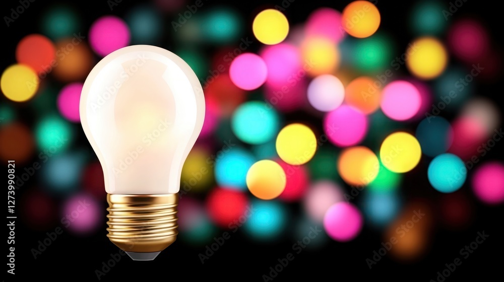 Aufkleber unique light bulb with warm glow and colorful bokeh background for creative and inspirational concep