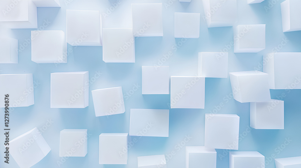 Poster random shifted white cube boxes block the background wallpaper banner. abstract 3d square white tech
