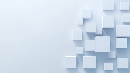 Random shifted white cube boxes block the background wallpaper banner. abstract 3d square white technology communication concept background. Random shifted white cube square boxes block the background