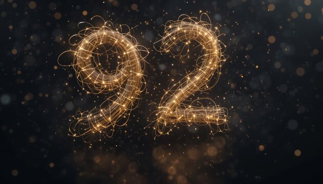 Sparkling Ninety Two: A Glowing Number Design  Celebration of Ninety Two Years, Golden Anniversary