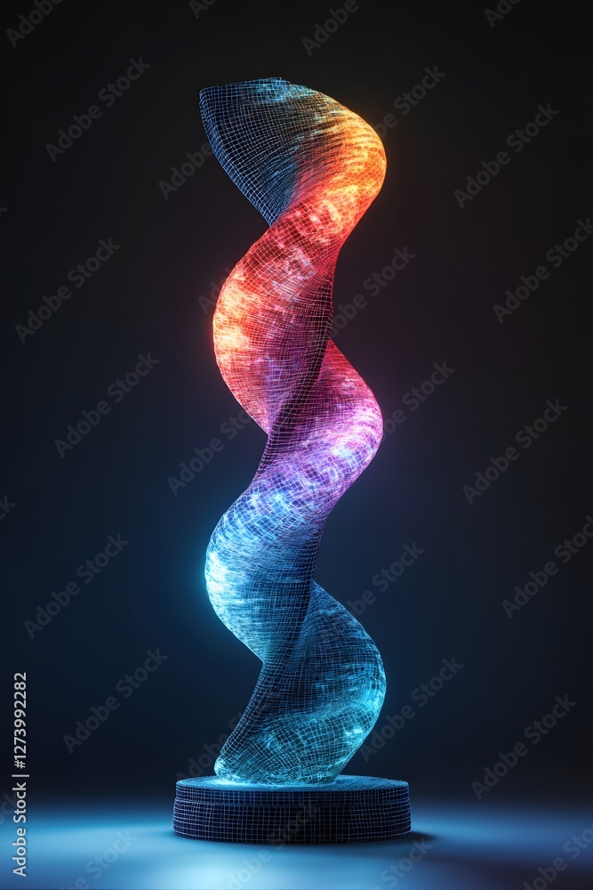 Poster luminous wireframe sculpture radiating warmth and coolness in a mesmerizing abstract display