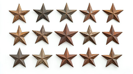 Obraz premium Rustic metal stars weathered vintage patriotic decor elements isolated white background