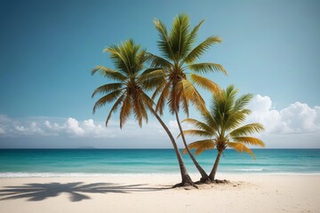 there are two palm trees on the beach near the ocean