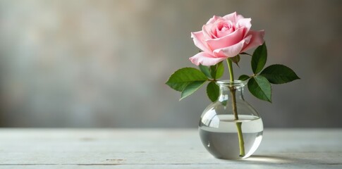 A delicate pink rose bud in a glass vase with water, nature, water