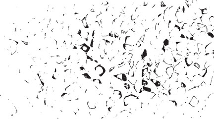 Monochrome texture composed of irregular graphic elements. Distressed uneven grunge background. Abstract vector illustration. Overlay for interesting effect and depth. Isolated on white background.

