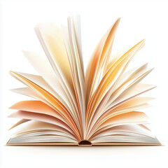 Open book with pages fanned out on white background