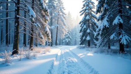 blanket of snow covering the ground in a frosty forest, snowy, woods, cold