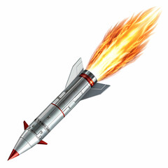 Naklejka premium A missile rocket with a fiery trail on a transparent background.