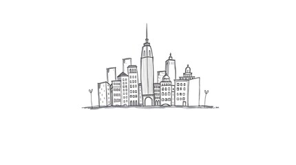 Obraz premium Adorable Hand-Drawn Sketch of a Charming City with Cute Buildings, Streets, and Playful Urban Details