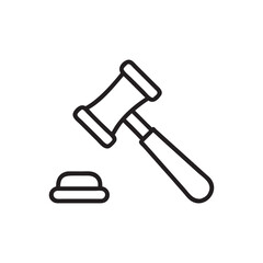 Simple Line Art of a Judge's Gavel and Block, brick hammer icon