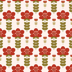  picture shows a bright pattern with a fancy red flower and a smaller bud next to it