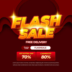 Flash Sale discount deals Wavy dynamic flow red gradient Editable text effect abstract style promotional square banner
