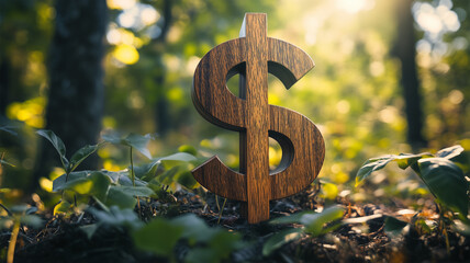 木製のドル記号 &ndash; サステナブルな経済と投資