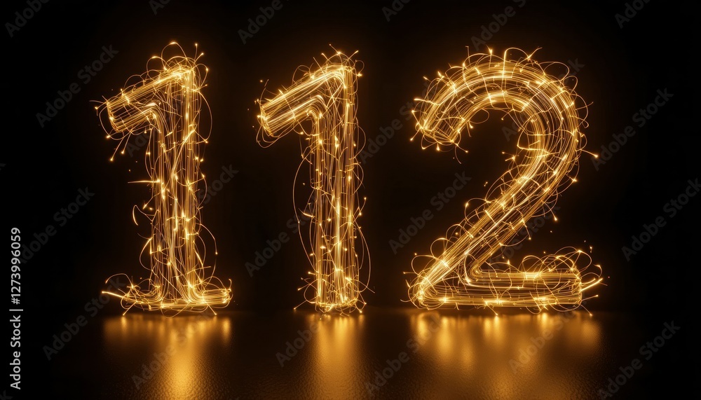 Poster glowing number twelve festive lights sparkles abstract 3d render design