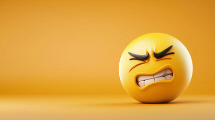 Fototapeta premium Frustrated emoji expressing anger against a yellow background