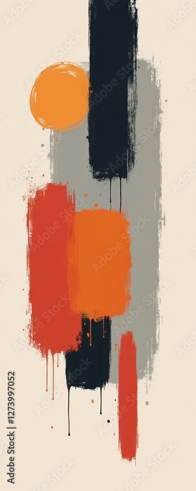 Aufkleber abstract colored background with geometric shapes. red, orange, black blocks with paint strokes on l