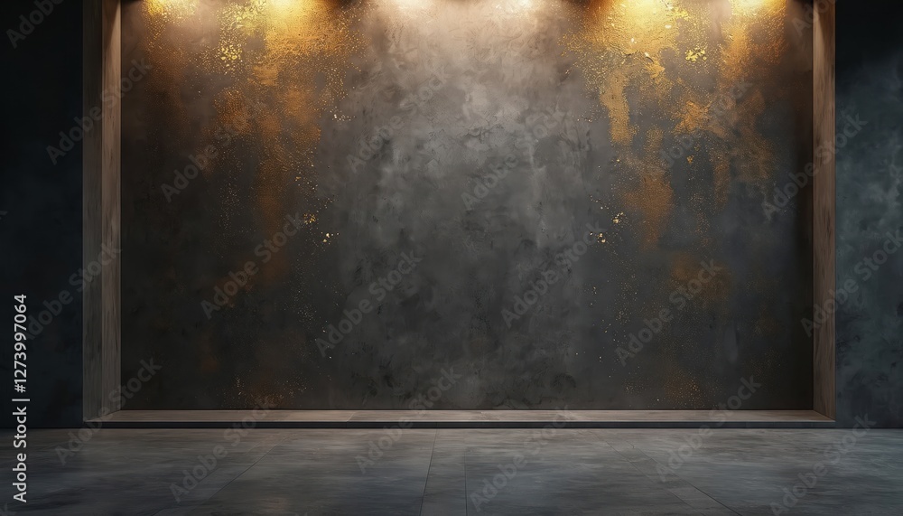 Aufkleber elegant gray concrete wall with gold dust illuminated by soft warm light. dark textured surface idea