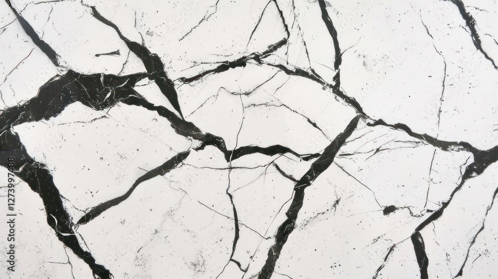 Poster a close-up view of a marble surface with distinct black and white veining patterns.