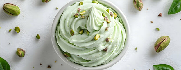 Obraz premium Pistachio frozen dessert, overhead