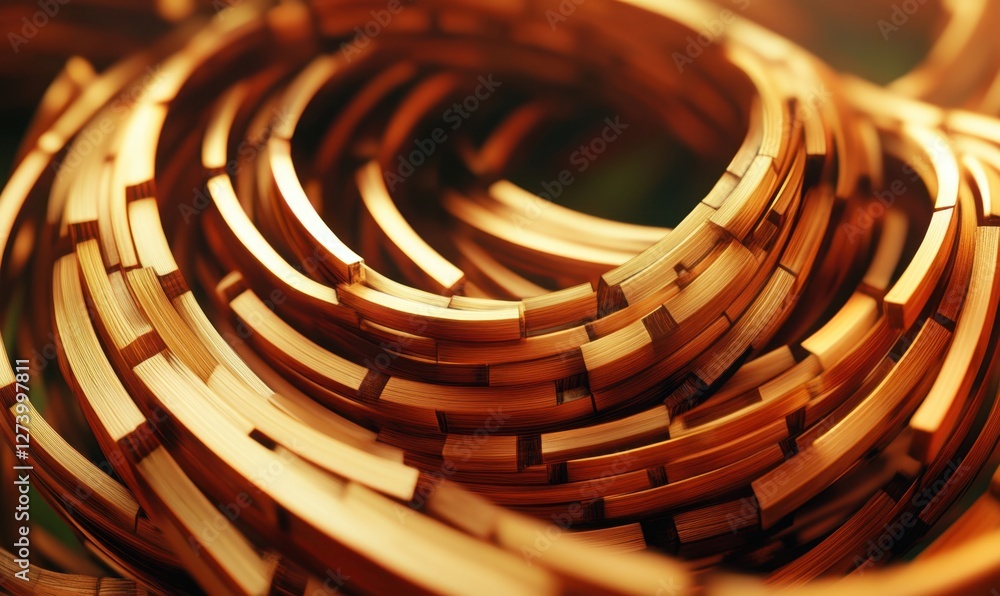 Poster abstract close-up of intertwined wooden strands creating a warm, organic texture with soft lighting