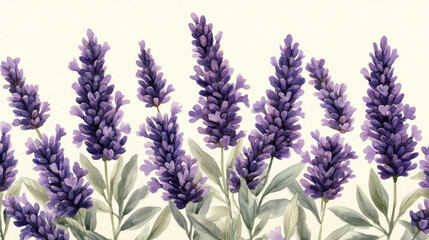 Naklejka premium Floral wallpaper with dainty lavender sprigs arranged against a soft cream backdrop