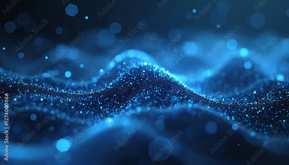 Aufkleber High tech futuristic particle mesh background. Abstract blue light dots wave surface. Modern tech concept illustration for presentations, banners, wallpapers. Creative energy mesh design for