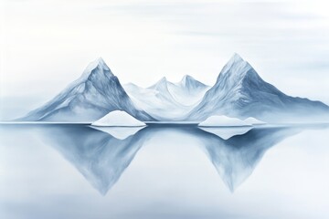 Arctic Serenity: Mountain Reflection - Tranquil scene of snow-capped mountains mirrored in still water, symbolizing peace, purity, reflection, nature, and serenity
