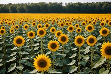 Obraz premium there are many sunflowers in a field of green leaves