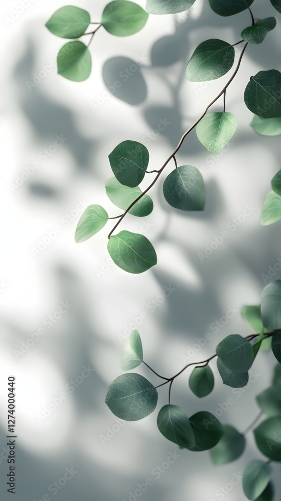 Poster serene eucalyptus branches with soft shadows create a tranquil and minimalist natural backdrop